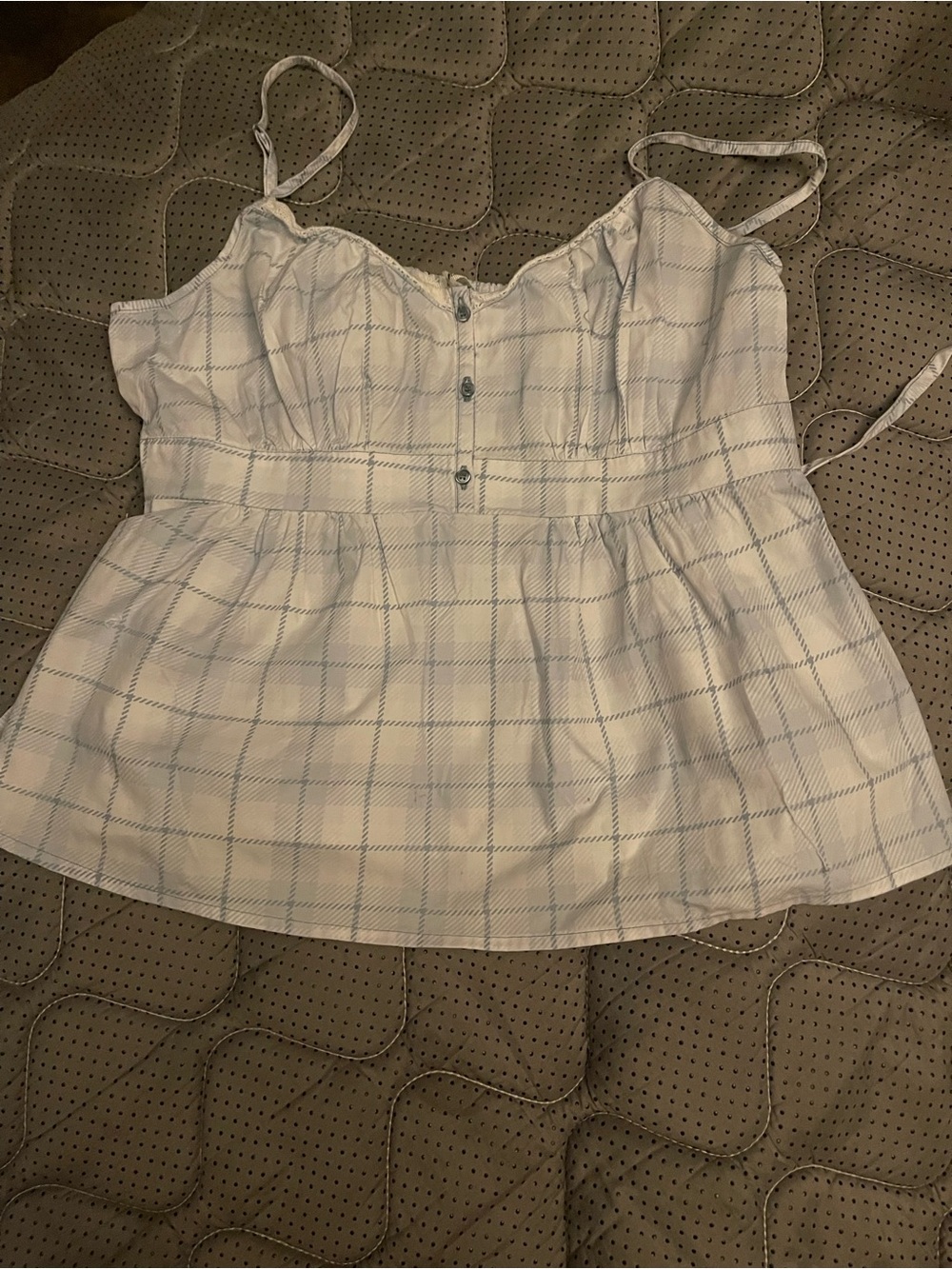 Derek Heart White and Light Blue Plaid Spaghetti Strap Peplum Top